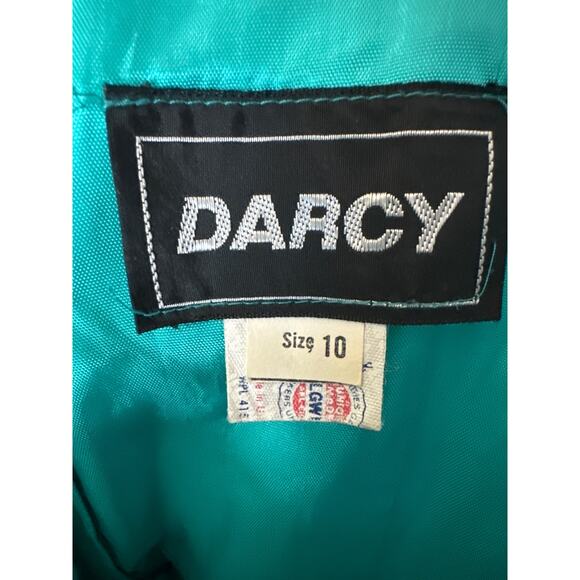 1980s Darcy Teal Iridescent Ruffled Prom Dress – Gold Accents, ILGWU small - Picture 13 of 14